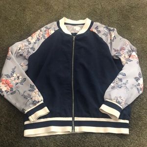 Floral and Navy Bomber Jacket